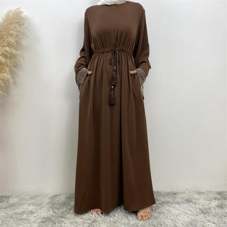 6758#  Eid High Quality Woman Fahsion Loose sleeves With beading Muslim Dress 服装 CHAOMENG chaomeng.myshopify.com 