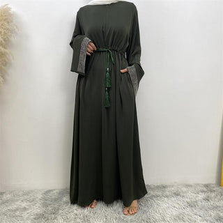 6758#  Eid High Quality Woman Fahsion Loose sleeves With beading Muslim Dress 服装 CHAOMENG chaomeng.myshopify.com 