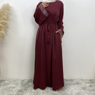 6758#  Eid High Quality Woman Fahsion Loose sleeves With beading Muslim Dress 服装 CHAOMENG chaomeng.myshopify.com Maroon（暗红） / S （5'0-5'1） Maroon（暗红） S （5'0-5'1） 