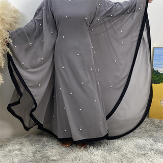 6763#   [with hijab] Eid Fashion Lightweight Chiffon Batwing Sleeves Classy Pearls With Belt Inside Abaya 服装 CHAOMENG chaomeng.myshopify.com 