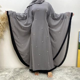 6763#   [with hijab] Eid Fashion Lightweight Chiffon Batwing Sleeves Classy Pearls With Belt Inside Abaya 服装 CHAOMENG chaomeng.myshopify.com 