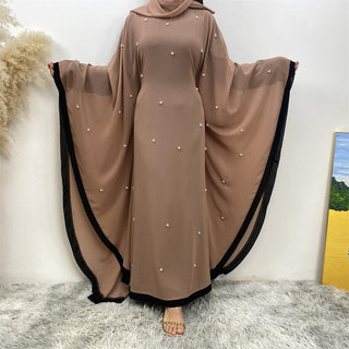 6763#   [with hijab] Eid Fashion Lightweight Chiffon Batwing Sleeves Classy Pearls With Belt Inside Abaya 服装 CHAOMENG chaomeng.myshopify.com 