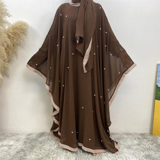 6763#   [with hijab] Eid Fashion Lightweight Chiffon Batwing Sleeves Classy Pearls With Belt Inside Abaya 服装 CHAOMENG chaomeng.myshopify.com 