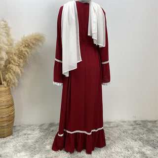 6770# Fashion Elegant flare sleeve with white lace muslim women summer abaya  5 colors 服装 CHAOMENG chaomeng.myshopify.com 