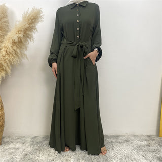 6771#  Eid Front Open Button Attach With Belt High Quality Woman Fahsion Muslim Dress