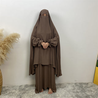 6778+2339# Ramadan New 2 PCS Abaya Set Bubble Crepe Long Khimar With Side Hole And Pleated Cuff With Pockets Classy Dress 服装 CHAOMENG chaomeng.myshopify.com Brown（棕色） / S / Only Dress Brown（棕色） S Only Dress
