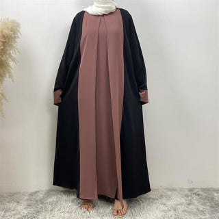 6780#  Arabic Clothing-Women's Double Color, Matching Faux 2 Pieces Dress, Versatile Lady Classy Abaya Eid 服装 CHAOMENG chaomeng.myshopify.com 