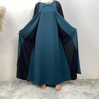 6780#  Arabic Clothing-Women's Double Color, Matching Faux 2 Pieces Dress, Versatile Lady Classy Abaya Eid 服装 CHAOMENG chaomeng.myshopify.com 