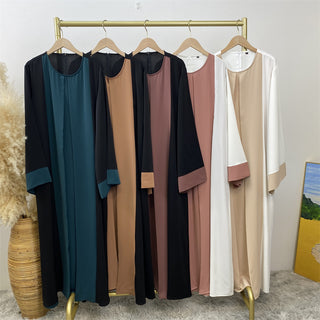 6780#  Arabic Clothing-Women's Double Color, Matching Faux 2 Pieces Dress, Versatile Lady Classy Abaya Eid 服装 CHAOMENG chaomeng.myshopify.com 