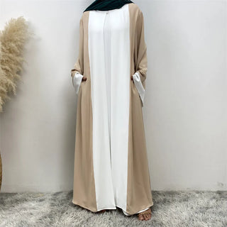 6780#  Arabic Clothing-Women's Double Color, Matching Faux 2 Pieces Dress, Versatile Lady Classy Abaya Eid