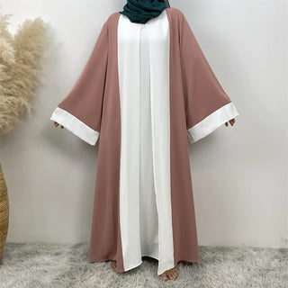 6780#  Arabic Clothing-Women's Double Color, Matching Faux 2 Pieces Dress, Versatile Lady Classy Abaya Eid