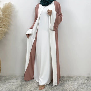 6780#  Arabic Clothing-Women's Double Color, Matching Faux 2 Pieces Dress, Versatile Lady Classy Abaya Eid