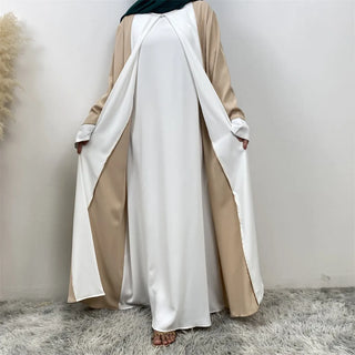 6780#  Arabic Clothing-Women's Double Color, Matching Faux 2 Pieces Dress, Versatile Lady Classy Abaya Eid