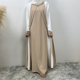 6780#  Arabic Clothing-Women's Double Color, Matching Faux 2 Pieces Dress, Versatile Lady Classy Abaya Eid 服装 CHAOMENG chaomeng.myshopify.com Cream （浅杏） / S （5‘0-5'1） Cream （浅杏） S （5‘0-5'1） 