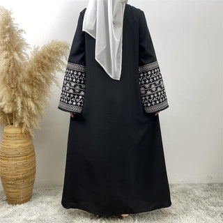 6797#  New Dress Front Zipper Linen Fabric Embroidery Sleeves With Pockets Classy Muslim Islam Ladies 服装 CHAOMENG chaomeng.myshopify.com 