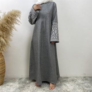 6797#  New Dress Front Zipper Linen Fabric Embroidery Sleeves With Pockets Classy Muslim Islam Ladies 服装 CHAOMENG chaomeng.myshopify.com Dark Grey（深灰） / S（5‘0-5‘1） Dark Grey（深灰） S（5‘0-5‘1） 