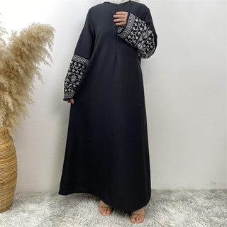 6797#  New Dress Front Zipper Linen Fabric Embroidery Sleeves With Pockets Classy Muslim Islam Ladies 服装 CHAOMENG chaomeng.myshopify.com 