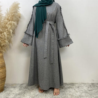 6804# Latest Ladies Linen Material Split Cuffs With Small Tassel Sleeves With Pockets Daily Casual Elegant Dress CHAOMENG chaomeng.myshopify.com Dark grey / S