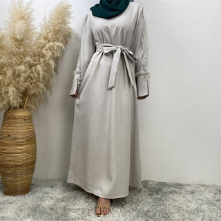 6804# Latest Ladies Linen Material Split Cuffs With Small Tassel Sleeves With Pockets Daily Casual Elegant Dress CHAOMENG chaomeng.myshopify.com 