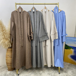 6804# Latest Ladies Linen Material Split Cuffs With Small Tassel Sleeves With Pockets Daily Casual Elegant Dress CHAOMENG chaomeng.myshopify.com 