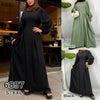 6897# Ramadan Muslim Modest Fashion Dress with Pockets Side Pleated Design Elegant Loose Fit Long Sleeve Islamic Abaya for Women All Seasons
