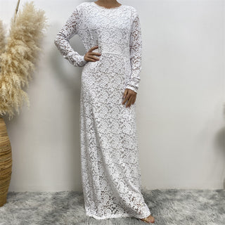 8013 formal dress temperament large sleeved hollowed out lace dress 服装 CHAOMENG chaomeng.myshopify.com White / XL White XL 