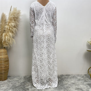 8013 formal dress temperament large sleeved hollowed out lace dress