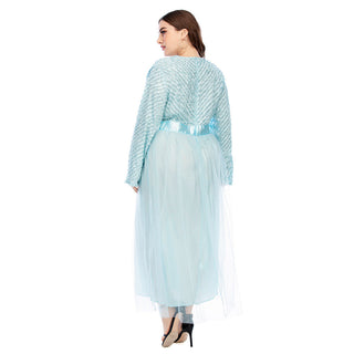 16002# Plus Size Fashion Waist Wrapped Feather V-Neck Dress - CHAOMENG MUSLIM SHOP