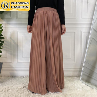 9012#Middle East Casual Ropa Mujer Pleated Wide Leg Musulman Women Maxi Pants CHAOMENG MUSLIM SHOP muslim abaya dress
