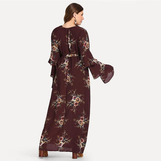 9071# Dubai Latest Model Woman Kimono Flower Chiffon Dress CHAOMENG MUSLIM SHOP muslim abaya dress