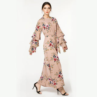 9071# Dubai Latest Model Woman Kimono Flower Chiffon Dress CHAOMENG MUSLIM SHOP muslim abaya dress