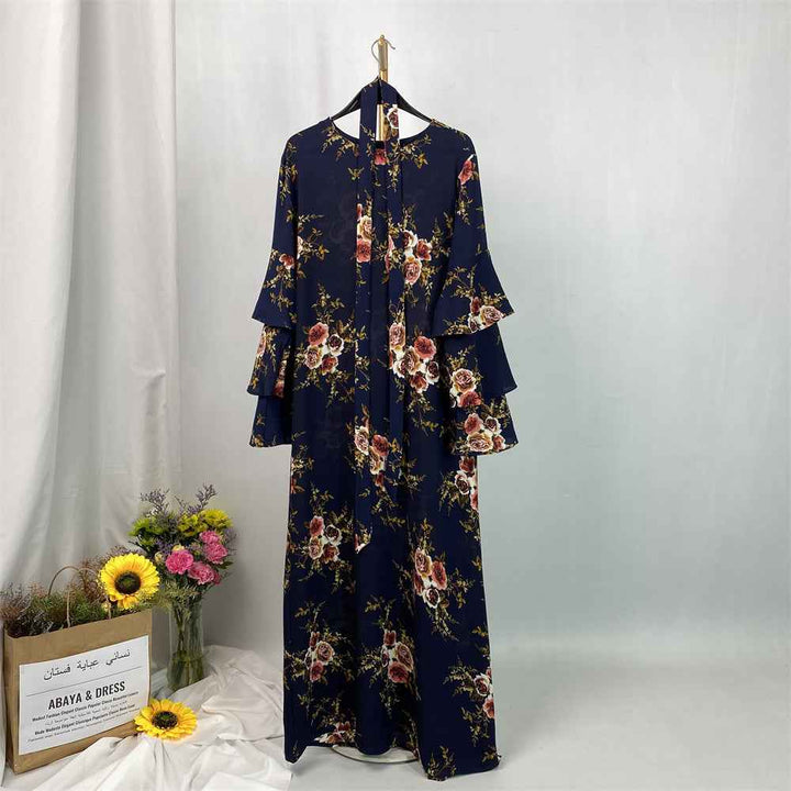 9071# Romantic Rose Print Dress, Elegant Long Sleeve Flare Cuff Design, Perfect for Daily Wear & Parties, Unique Fashion Style