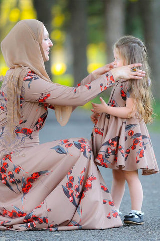 9074#Cherry Printing Fashion Long Sleeve Chiffon Muslim CHAOMENG MUSLIM SHOP muslim abaya dress