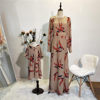 9074#Cherry Printing Fashion Long Sleeve Chiffon Muslim CHAOMENG MUSLIM SHOP muslim abaya dress