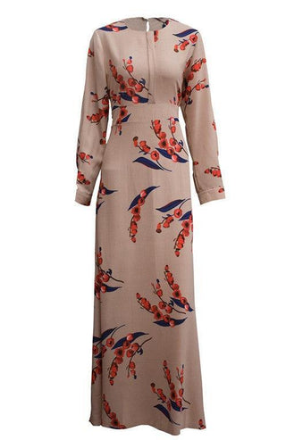 9074#Cherry Printing Fashion Long Sleeve Chiffon Muslim CHAOMENG MUSLIM SHOP muslim abaya dress