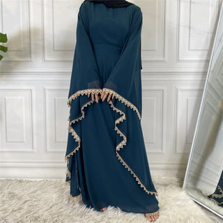 6529#New Arrivals Arab Fashion Printed Lantern Sleeve Cardigan Robe Muslim Abaya [product_type] Chaomeng Store chaomeng.myshopify.com Lake（墨绿） / S / China Lake（墨绿） S China