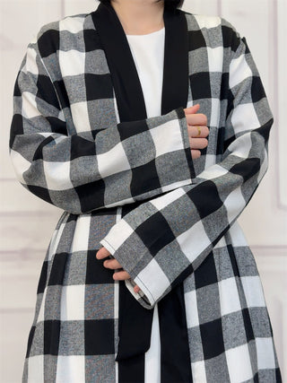 1443#  New Fashion Woman Brushed Fabric Plaid Pockets Muslim Islam Abaya