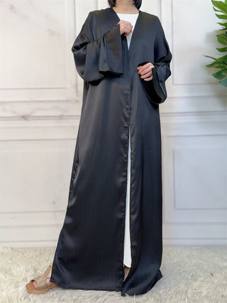 1439# New Fashion Satin Long Shiny Silver Abaya Muslim Woman Batwing Wide Split Sleeves