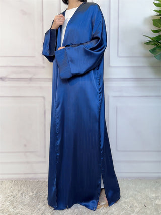 1439# New Fashion Satin Long Shiny Silver Abaya Muslim Woman Batwing Wide Split Sleeves