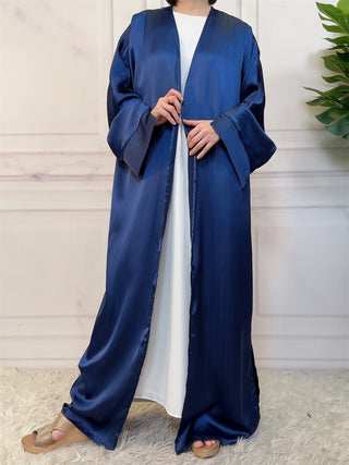 1439# New Fashion Satin Long Shiny Silver Abaya Muslim Woman Batwing Wide Split Sleeves