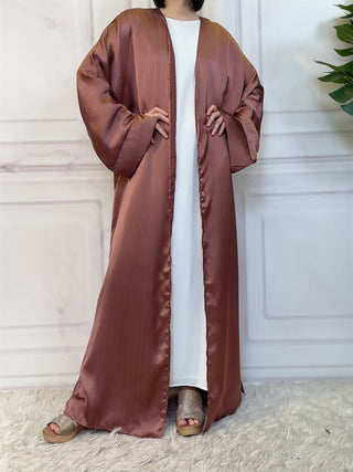 1439# New Fashion Satin Long Shiny Silver Abaya Muslim Woman Batwing Wide Split Sleeves