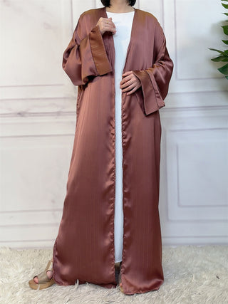 1439# New Fashion Satin Long Shiny Silver Abaya Muslim Woman Batwing Wide Split Sleeves