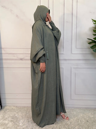 6818# Middle East Popular Hoodie Abaya Solid Color Batwing Cardigan With Elasticated Chin And Pretty Cuff For Muslim Women EID ABAYA