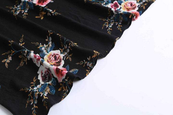 9071# Romantic Rose Print Dress, Elegant Long Sleeve Flare Cuff Design, Perfect for Daily Wear & Parties, Unique Fashion Style