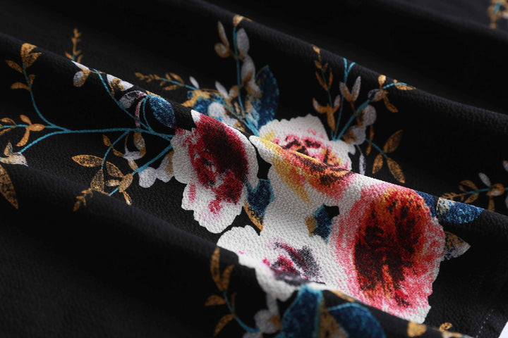 9071# Romantic Rose Print Dress, Elegant Long Sleeve Flare Cuff Design, Perfect for Daily Wear & Parties, Unique Fashion Style