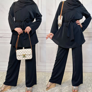 2272#2 Piece Muslim Women Nida Set Long Blouse Flare Pants