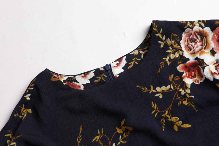 9071# Romantic Rose Print Dress, Elegant Long Sleeve Flare Cuff Design, Perfect for Daily Wear & Parties, Unique Fashion Style