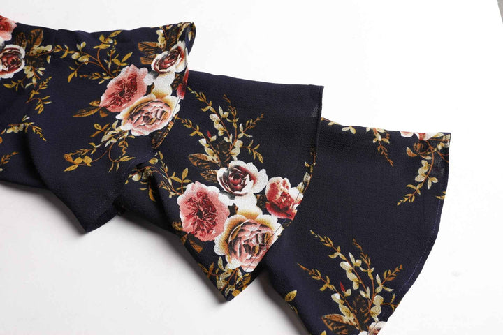 9071# Romantic Rose Print Dress, Elegant Long Sleeve Flare Cuff Design, Perfect for Daily Wear & Parties, Unique Fashion Style