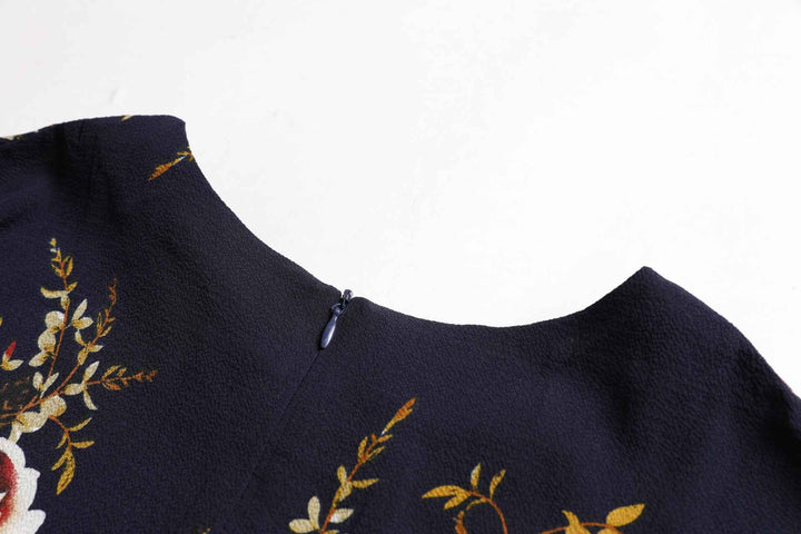 9071# Romantic Rose Print Dress, Elegant Long Sleeve Flare Cuff Design, Perfect for Daily Wear & Parties, Unique Fashion Style