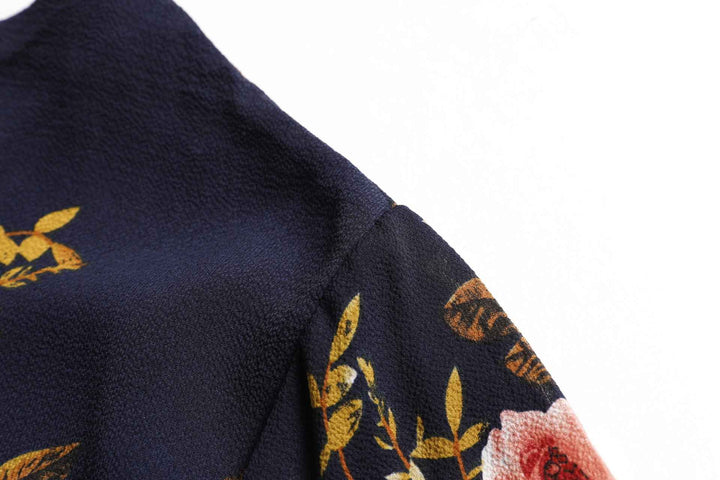 9071# Romantic Rose Print Dress, Elegant Long Sleeve Flare Cuff Design, Perfect for Daily Wear & Parties, Unique Fashion Style